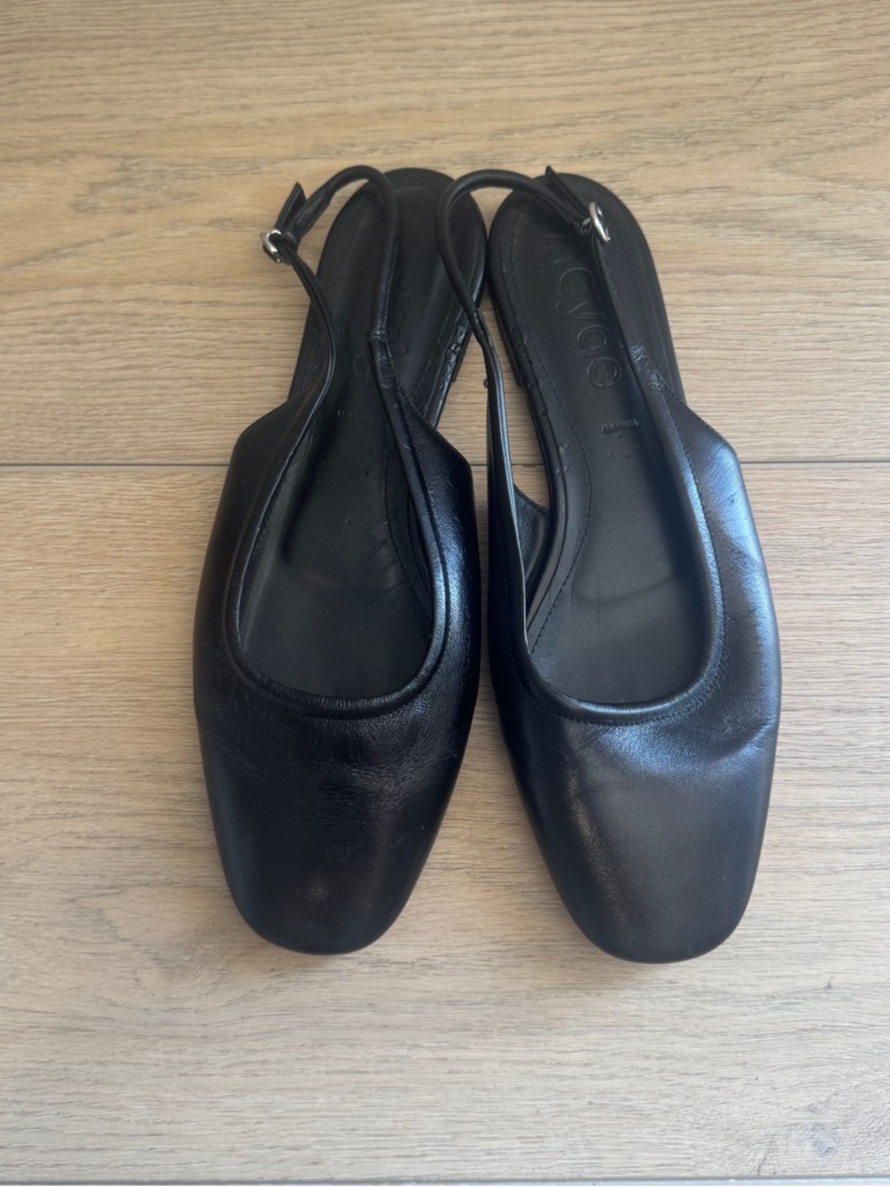 Aeyde black leather slingback flats